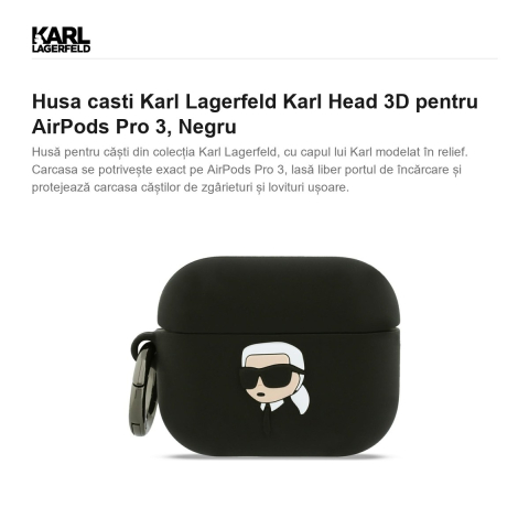 Husa casti Karl Lagerfeld Karl Head 3D pentru AirPods Pro 3, Negru [1]