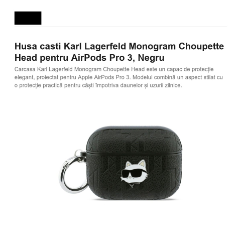 Husa casti Karl Lagerfeld Monogram Choupette Head pentru AirPods Pro 3, Negru [1]