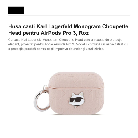 Husa casti Karl Lagerfeld Monogram Choupette Head pentru AirPods Pro 3, Roz [1]