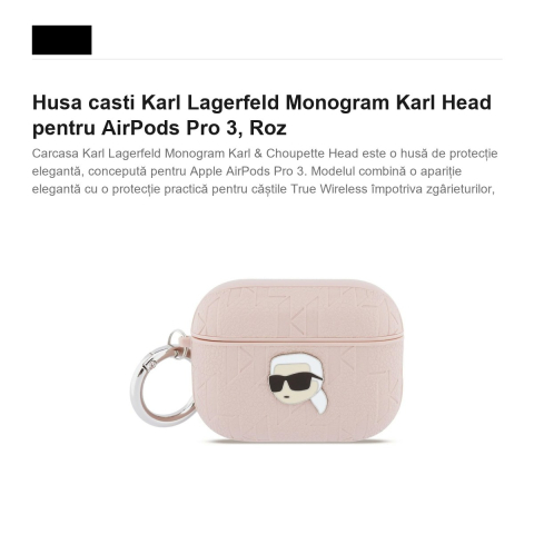 Husa casti Karl Lagerfeld Monogram Karl Head pentru AirPods Pro 3, Roz [1]