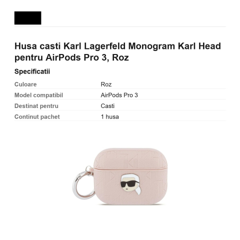 Husa casti Karl Lagerfeld Monogram Karl Head pentru AirPods Pro 3, Roz [2]