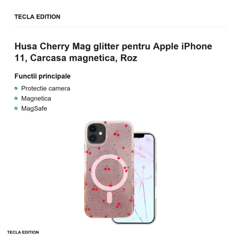 Husa Cherry Mag glitter pentru Apple iPhone 11, Carcasa magnetica, Roz [1]