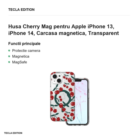 Husa Cherry Mag pentru Apple iPhone 13, iPhone 14, Carcasa magnetica, Transparent [1]