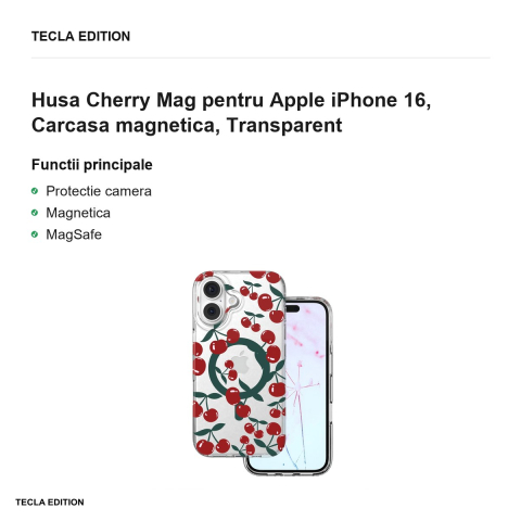 Husa Cherry Mag pentru Apple iPhone 16, Carcasa magnetica, Transparent [1]