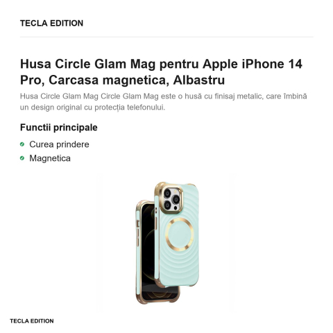 Husa Circle Glam Mag pentru Apple iPhone 14 Pro, Carcasa magnetica, Albastru [1]