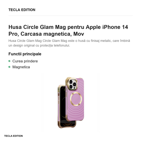 Husa Circle Glam Mag pentru Apple iPhone 14 Pro, Carcasa magnetica, Mov [1]