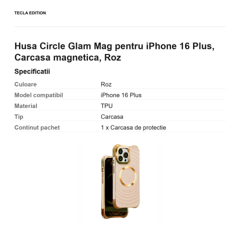 Husa Circle Glam Mag pentru iPhone 16 Plus, Carcasa magnetica, Roz [2]