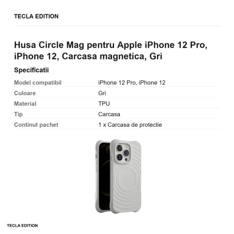 Husa Circle Mag pentru Apple iPhone 12 Pro, iPhone 12, Carcasa magnetica, Gri [2]