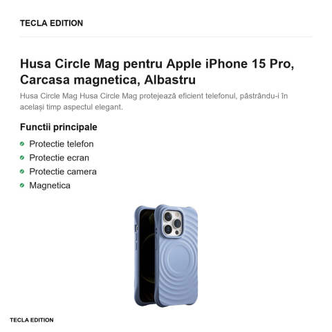 Husa Circle Mag pentru Apple iPhone 15 Pro, Carcasa magnetica, Albastru [1]