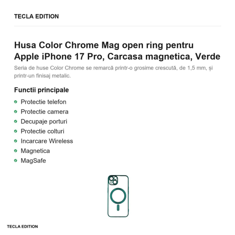 Husa Color Chrome Mag open ring pentru Apple iPhone 17 Pro, Carcasa magnetica, Verde [1]