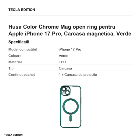 Husa Color Chrome Mag open ring pentru Apple iPhone 17 Pro, Carcasa magnetica, Verde [2]