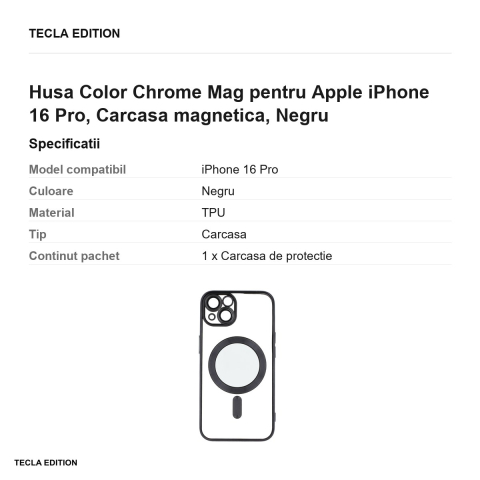 Husa Color Chrome Mag pentru Apple iPhone 16 Pro, Carcasa magnetica, Negru [2]