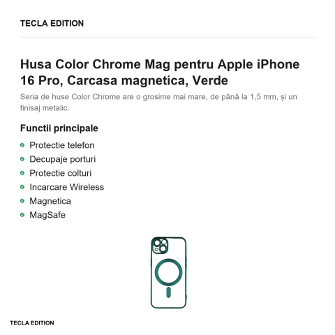 Husa Color Chrome Mag pentru Apple iPhone 16 Pro, Carcasa magnetica, Verde [1]