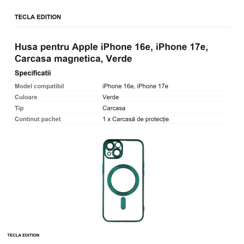 Husa Color Chrome Mag pentru Apple iPhone 16e, iPhone 17e, Carcasa magnetica, Verde [2]