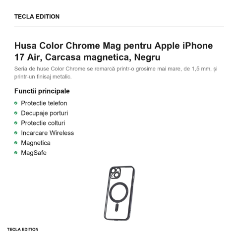 Husa Color Chrome Mag pentru Apple iPhone 17 Air, Carcasa magnetica, Negru [1]