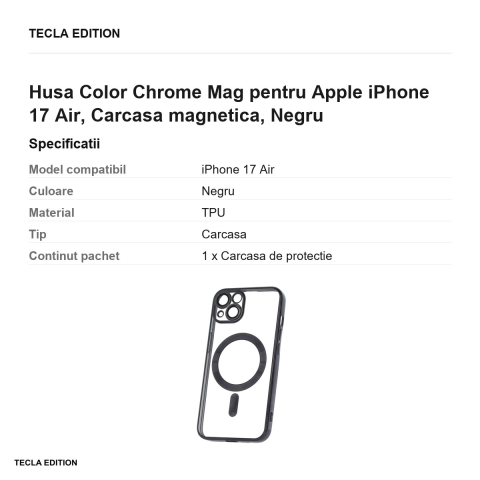 Husa Color Chrome Mag pentru Apple iPhone 17 Air, Carcasa magnetica, Negru [2]