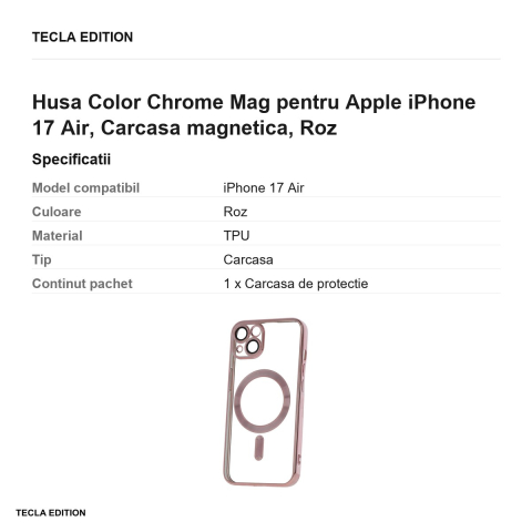 Husa Color Chrome Mag pentru Apple iPhone 17 Air, Carcasa magnetica, Roz [2]