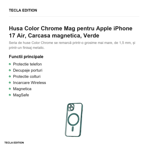 Husa Color Chrome Mag pentru Apple iPhone 17 Air, Carcasa magnetica, Verde [1]