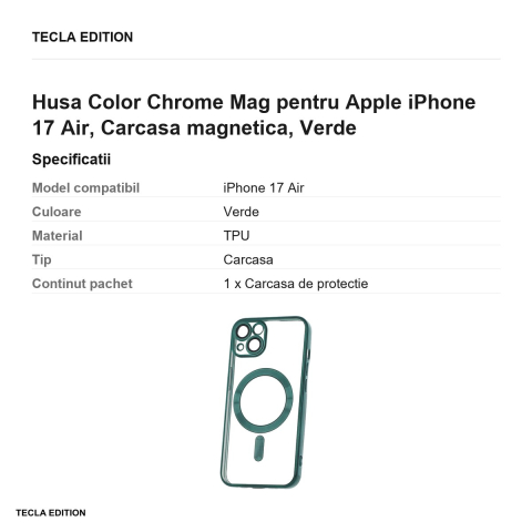 Husa Color Chrome Mag pentru Apple iPhone 17 Air, Carcasa magnetica, Verde [2]