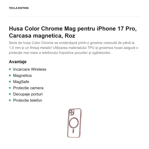 Husa Color Chrome Mag pentru iPhone 17 Pro, Carcasa magnetica, Roz [1]