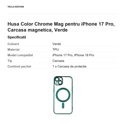 Husa Color Chrome Mag pentru iPhone 17 Pro, Carcasa magnetica, Verde [2]