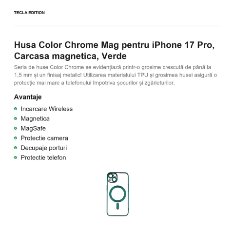 Husa Color Chrome Mag pentru iPhone 17 Pro, Carcasa magnetica, Verde [1]