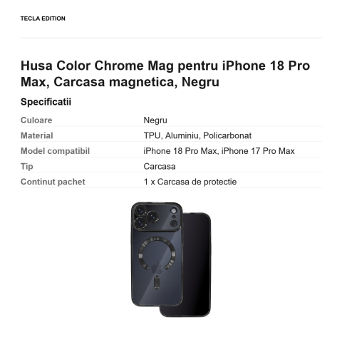 Husa Color Chrome Mag pentru iPhone 18 Pro Max, Carcasa magnetica, Negru [2]