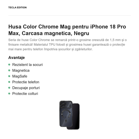 Husa Color Chrome Mag pentru iPhone 18 Pro Max, Carcasa magnetica, Negru [1]