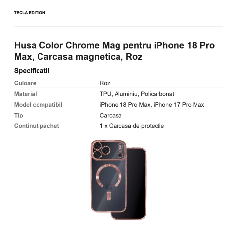 Husa Color Chrome Mag pentru iPhone 18 Pro Max, Carcasa magnetica, Roz [2]