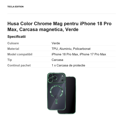 Husa Color Chrome Mag pentru iPhone 18 Pro Max, Carcasa magnetica, Verde [2]