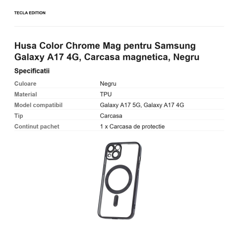 Husa Color Chrome Mag pentru Samsung Galaxy A17 4G, Carcasa magnetica, Negru [2]