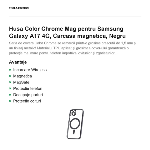 Husa Color Chrome Mag pentru Samsung Galaxy A17 4G, Carcasa magnetica, Negru [1]