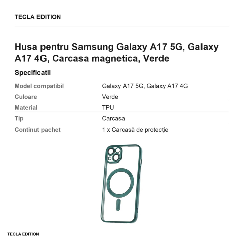 Husa Color Chrome Mag pentru Samsung Galaxy A17 5G, Galaxy A17 4G, Carcasa magnetica, Verde [2]