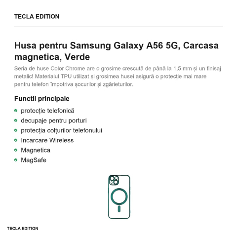 Husa Color Chrome Mag pentru Samsung Galaxy A56 5G, Carcasa magnetica, Verde [1]