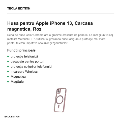 Husa Color Chrome Mag rose pentru Apple iPhone 13, Carcasa magnetica, Roz [1]