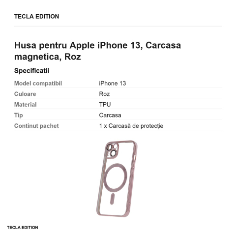 Husa Color Chrome Mag rose pentru Apple iPhone 13, Carcasa magnetica, Roz [2]