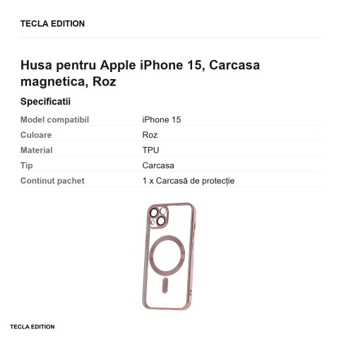 Husa Color Chrome Mag rose pentru Apple iPhone 15, Carcasa magnetica, Roz [2]