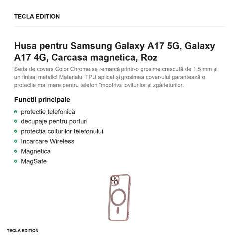 Husa Color Chrome Mag rose pentru Samsung Galaxy A17 5G, Galaxy A17 4G, Carcasa magnetica, Roz [1]