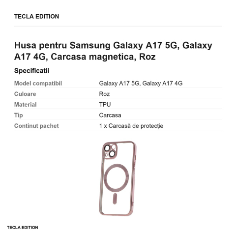 Husa Color Chrome Mag rose pentru Samsung Galaxy A17 5G, Galaxy A17 4G, Carcasa magnetica, Roz [2]