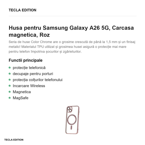 Husa Color Chrome Mag rose pentru Samsung Galaxy A26 5G, Carcasa magnetica, Roz [1]