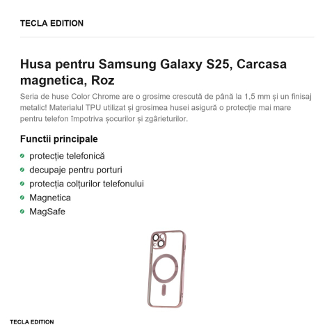 Husa Color Chrome Mag rose pentru Samsung Galaxy S25, Carcasa magnetica, Roz [1]