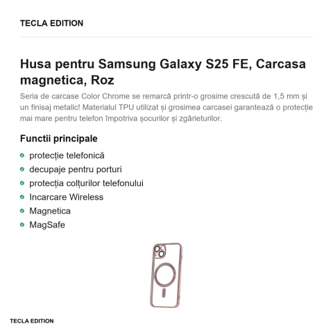Husa Color Chrome Mag rose pentru Samsung Galaxy S25 FE, Carcasa magnetica, Roz [1]
