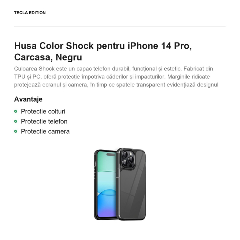 Husa Color Shock pentru iPhone 14 Pro, Carcasa, Negru [1]