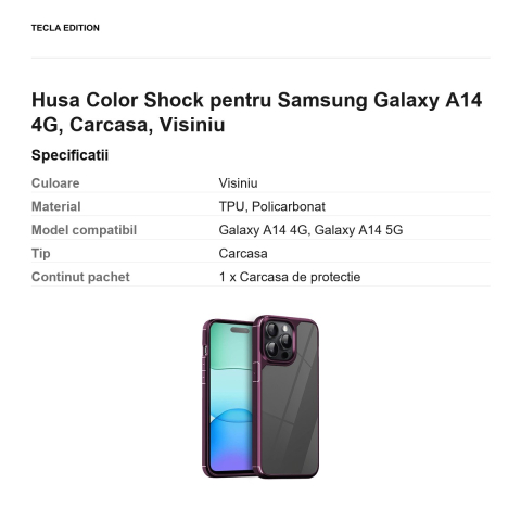 Husa Color Shock pentru Samsung Galaxy A14 4G, Carcasa, Visiniu [2]