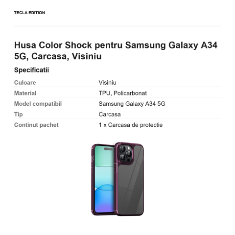 Husa Color Shock pentru Samsung Galaxy A34 5G, Carcasa, Visiniu [2]
