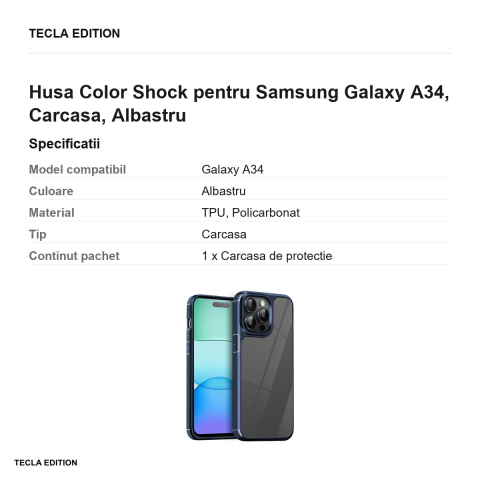Husa Color Shock pentru Samsung Galaxy A34, Carcasa, Albastru [2]