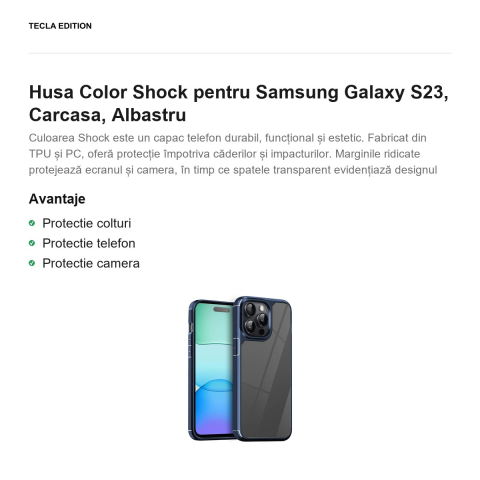Husa Color Shock pentru Samsung Galaxy S23, Carcasa, Albastru [1]