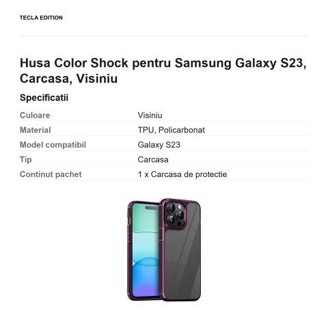 Husa Color Shock pentru Samsung Galaxy S23, Carcasa, Visiniu [2]