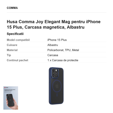 Husa Comma Joy Elegant Mag pentru iPhone 15 Plus, Carcasa magnetica, Albastru [2]