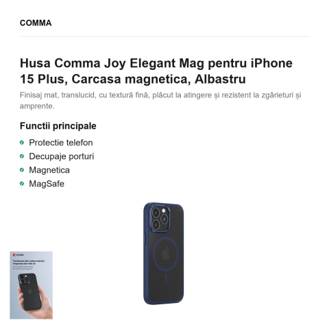 Husa Comma Joy Elegant Mag pentru iPhone 15 Plus, Carcasa magnetica, Albastru [1]